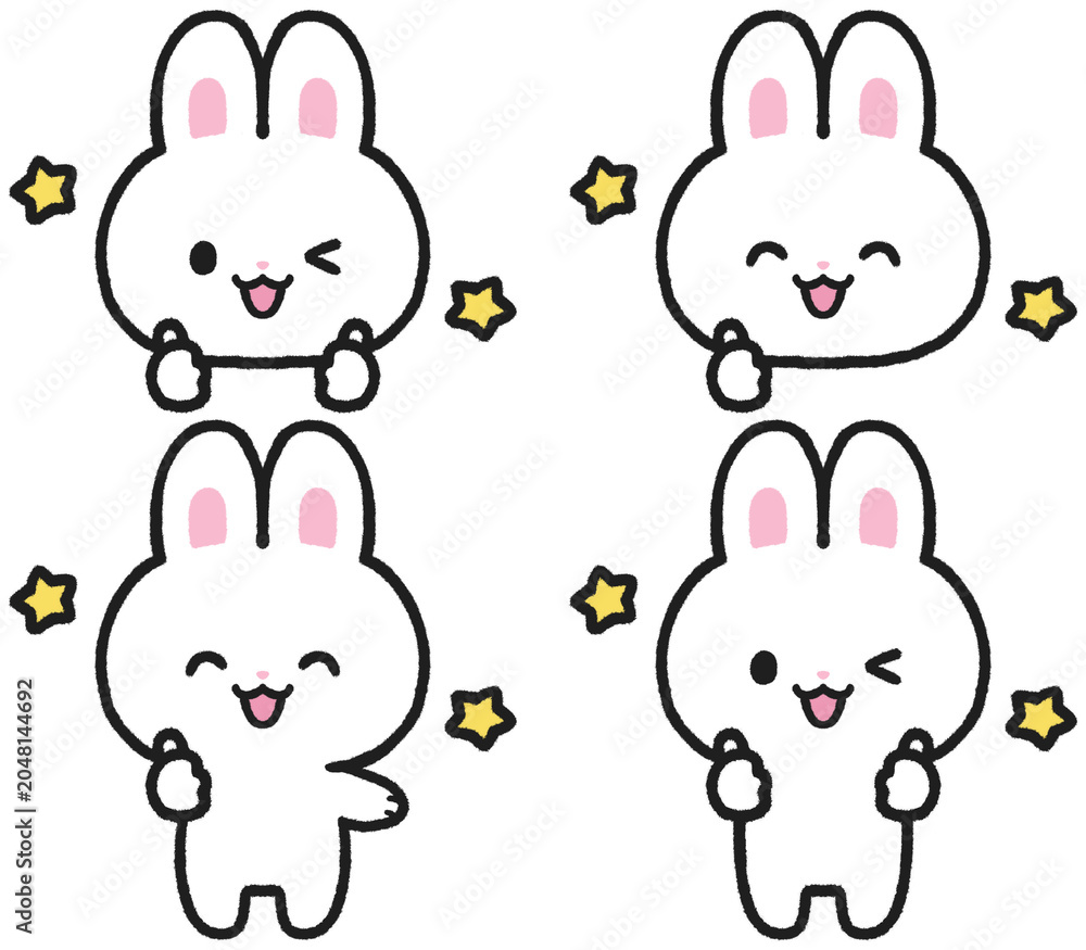 Fototapeta premium いいね、グッドポーズをするうさぎのイラストセット