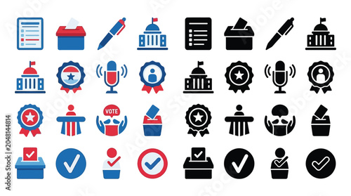 Foto Collection of election and voting icons, representing democracy and civic participation