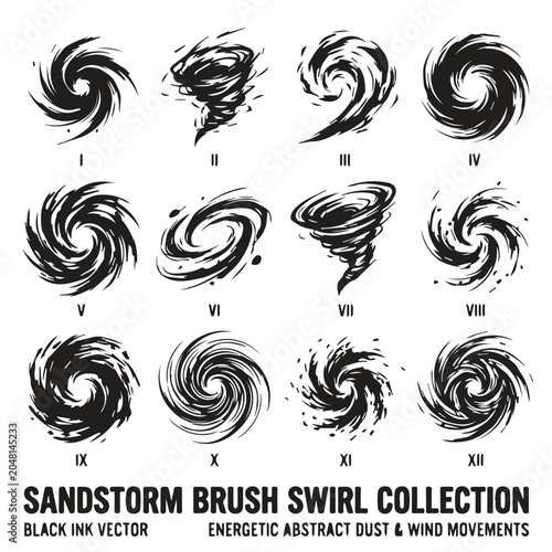 Foto Sandstorm brush swirl collection energetic abstract wind movements with movement