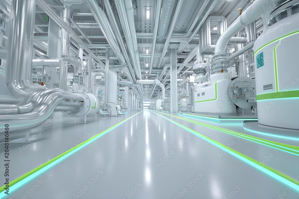 Obraz premium Futuristic Industrial Facility with Sleek Steel Pipes
