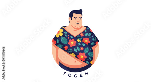Pixelated character portrait wearing a floral tropical shirt
