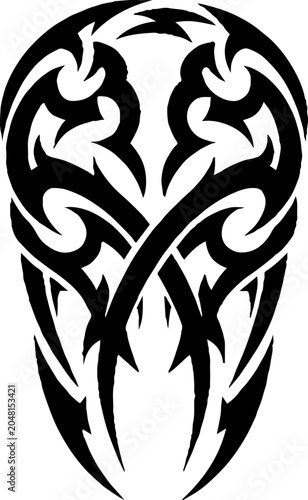 Symmetrical tribal tattoo design with sharp black curves
