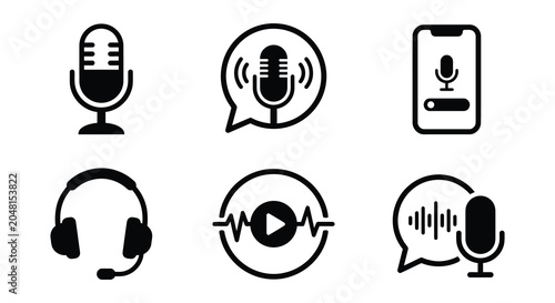 Fotografía Microphone Icons Set Black Vector Illustration On White Background
