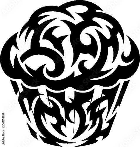 Tribal Cupcake Silhouette with Swirls