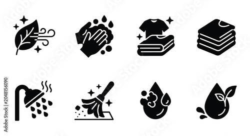 Laundry Icons Set Black Silhouette Style On Transparent Background