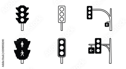 Traffic Light Set Black Vector Illustration On White Background