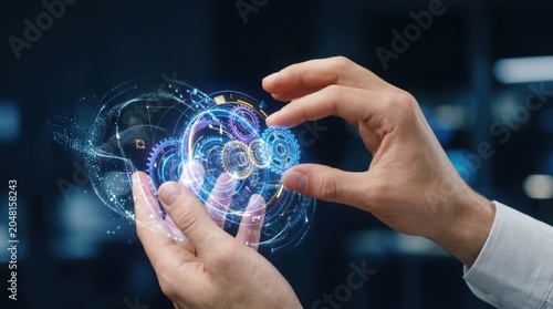Innovative 3d gear simulation digital laboratory interactive technology virtual environment close-up futuristic concepts