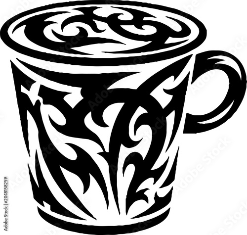 Coffee Mug with Abstract Tribal Tattoo Pattern