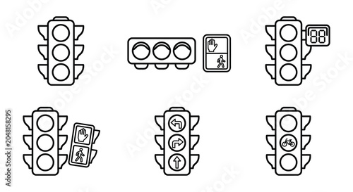 Traffic Light Set Black Vector Illustration On White Background