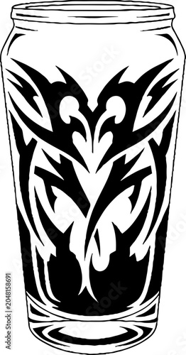 Tall Drink Glass with Tribal Tattoo Art Design