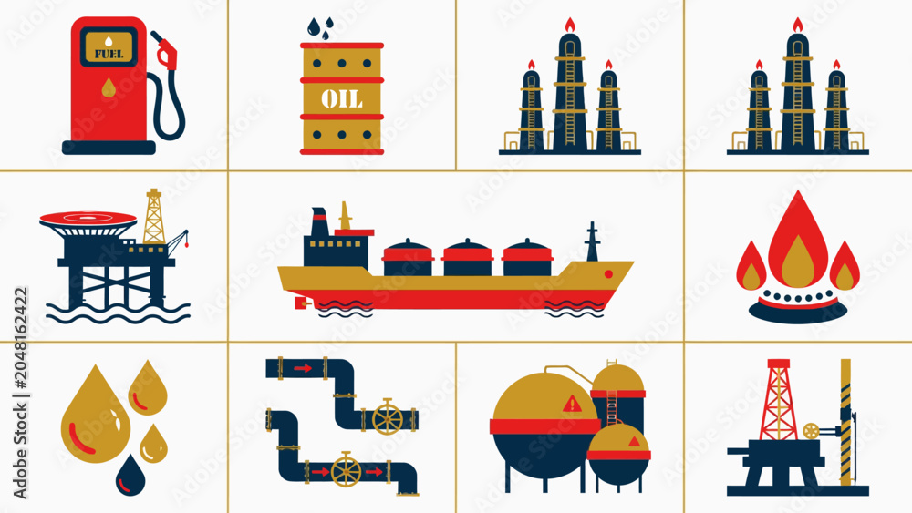 Obraz premium clean flat vector icon set about the oil and gas industry