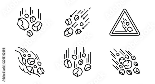 Konstfotografi Rockfall Hazard Icons Linear Vector Illustration On White Background