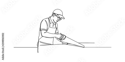 Konstfotografi Man sawing wood with a hand saw