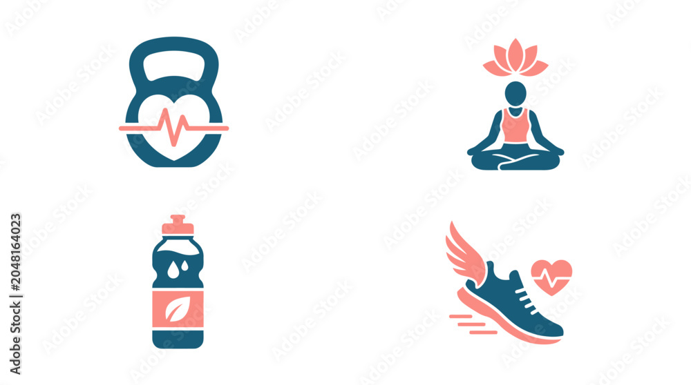 Fototapeta premium Set of flat fitness and wellness icons on white background