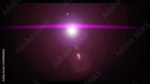 Cinematic lens flare streak with glowing light beam, abstract horizontal light leak overlay, high energy optical flare isolated on dark background.