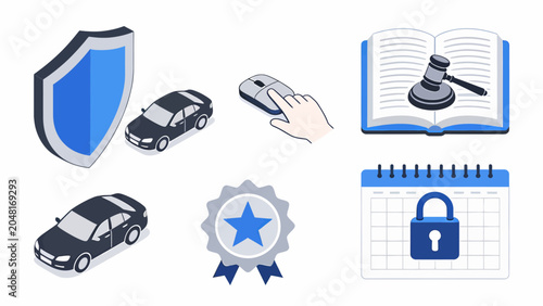 Legal and Insurance Isometric Icon Set