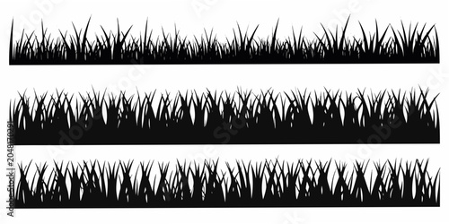 Quadro su tela Grass blade silhouettes three variations on a white background