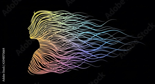 Vibrant purple and blue light wave patterns on black background.