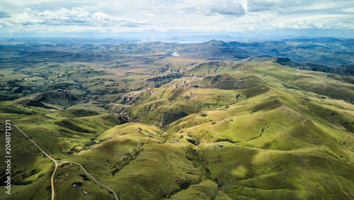 Expansive South African Aerial Of Countryside Patchwork And Farmland Roads, Geometric Fields And Subtle