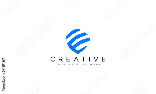 Letter e logo design with modern blue abstract shape