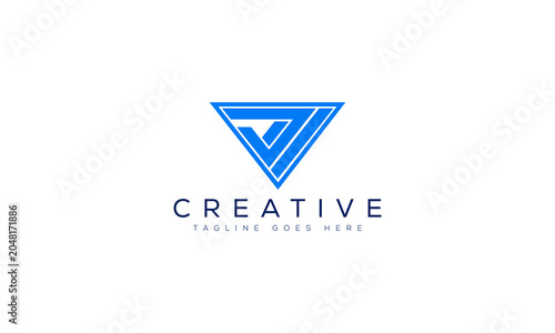 Blue triangle letter d logo design