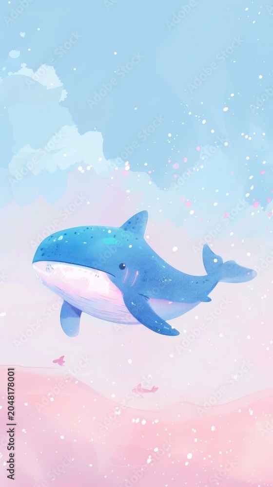 Fototapeta premium Whale shark dreamy wallpaper animal dolphin cartoon.