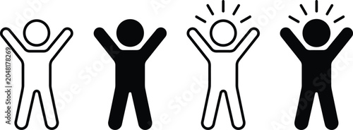 Slika na platnu Four stick figures with raised arms in different colors and styles on white back