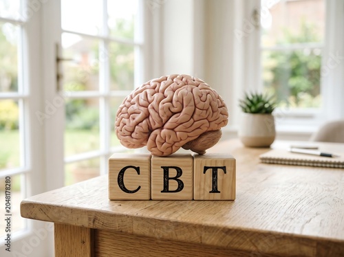 Cognitive Behavioral Therapy Brain Model on Wooden Desk