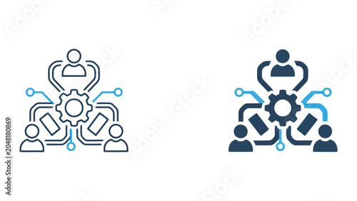 Foto Technical team system integration and gear mechanism workflow vector icon set re