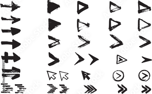 Foto Geometric arrow heads and cursors hand drawn brush stroke elements for graphic d