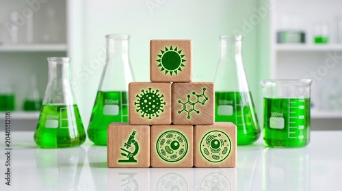 Green Laboratory Blocks with Virus and Bacteria Symbols