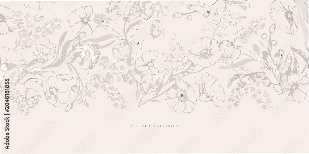 Obraz premium Floral ornament with poppies and leaves sketched vector illustration