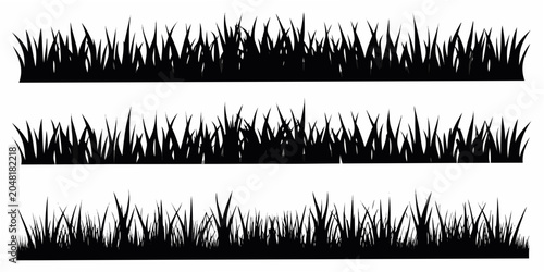 Quadro su tela Grass blade silhouettes in three horizontal arrangements black on white