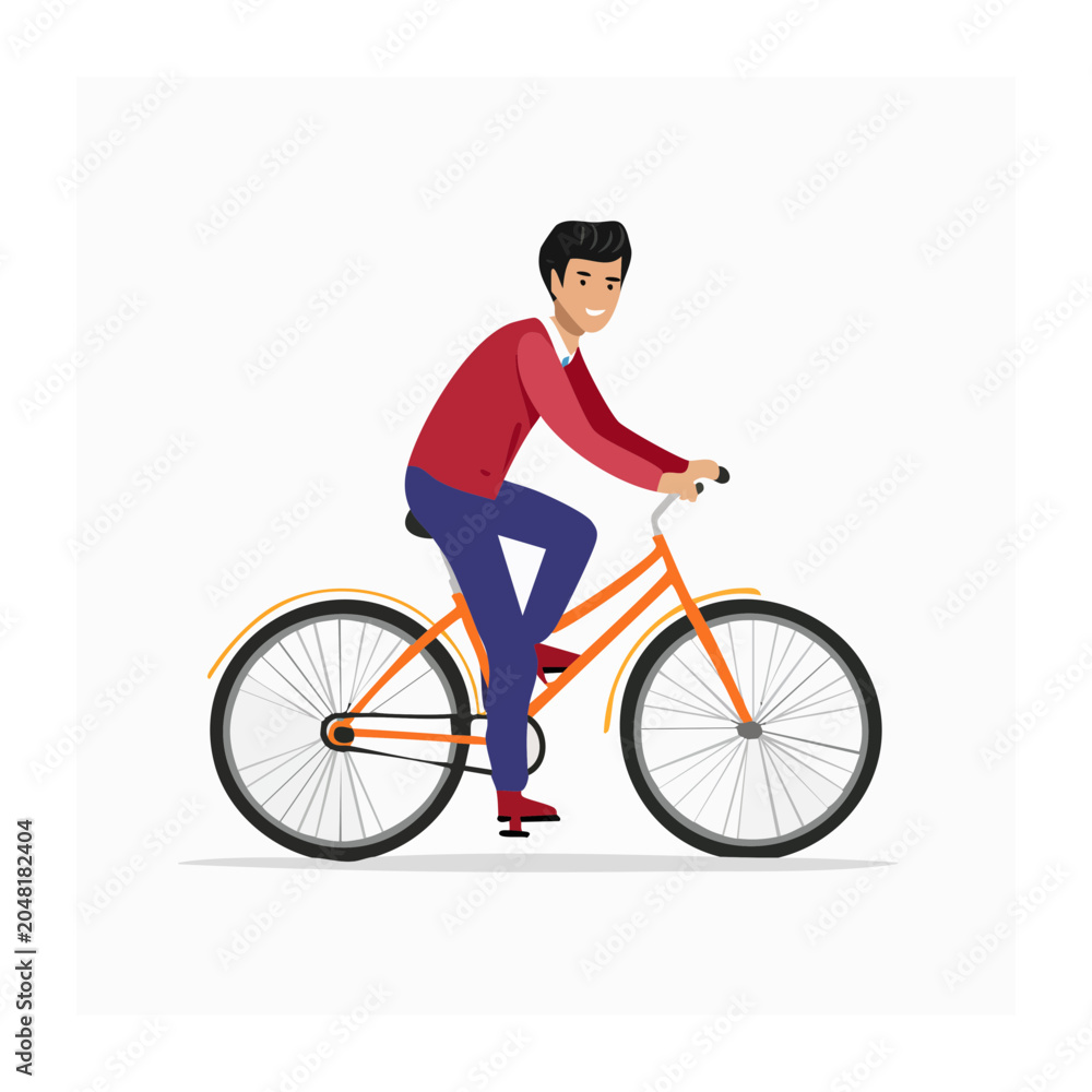 Naklejka premium Man riding an orange bicycle