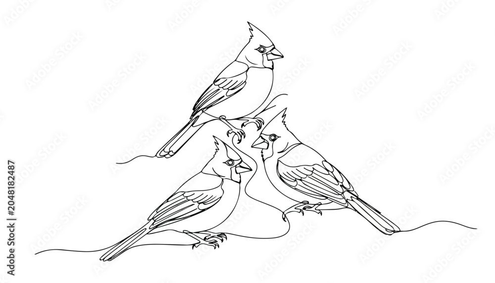 Obraz premium Continuous Simple black line art drawing set of Blue jay bird in a minimalist style on a white background.