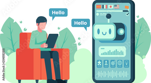 Man Learning Language with Ai Chatbot Tutor