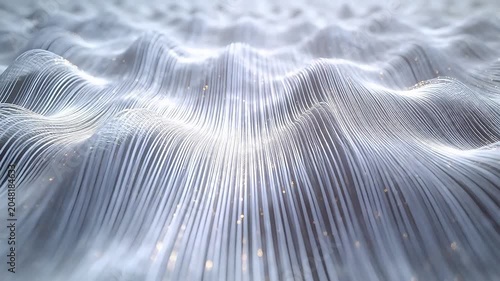Abstract undulating wave structure with silver lines and light spots resembling terrain