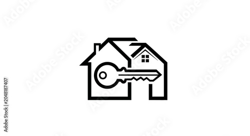 Black and white house key icon.