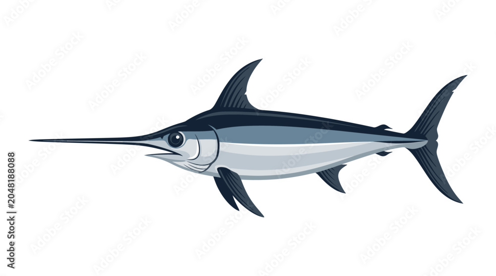 Fototapeta premium Large Blue Marlin Fish Swimming Horizontally.