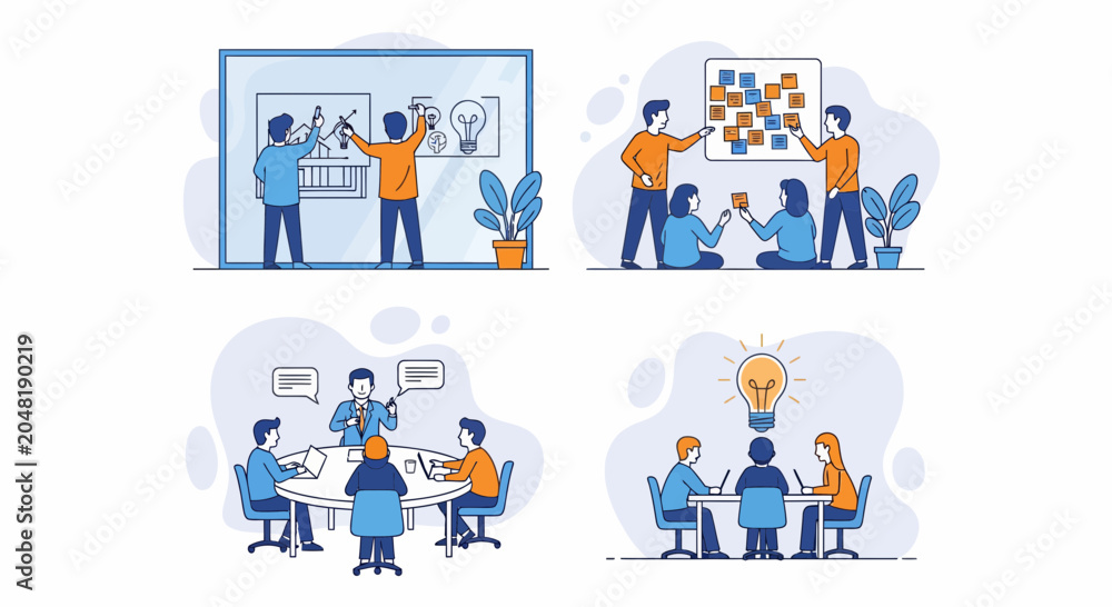 Fototapeta premium A team work to plan new big idea for best firm work group of men women