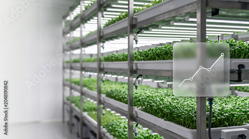 Premium ESG fintech platform interface showing carbon credit yield analytics overlay on a minimalist sustainable agriculture cultivation field