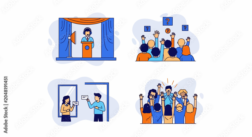Fototapeta premium Public speaking success training audience questions networking event business talk conference presentation seminar workshop speaker podium stage result