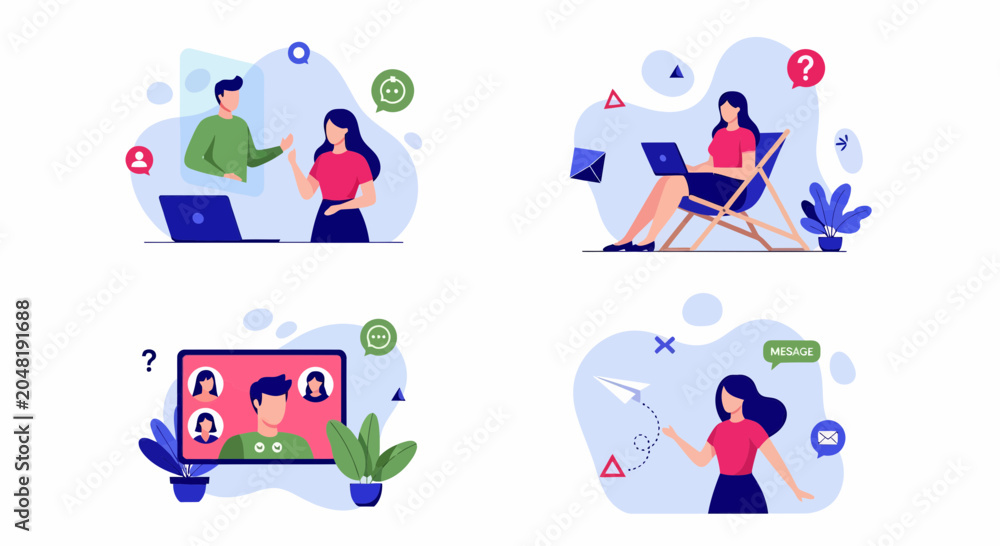 Fototapeta premium Flat vector icon set for home work web team call and link app now new