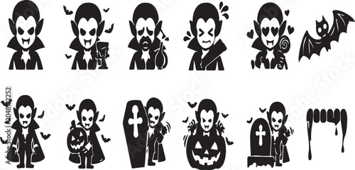 Bild auf Leinwand Set of Spooky Vampire Character Silhouettes for Halloween Decor, Featuring Dracu