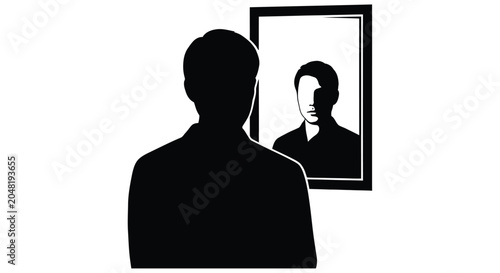 Schilderij op canvas Silhouette of a man viewing his portrait in a framed mirror