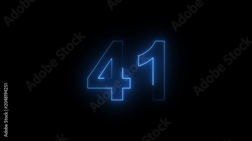 Glowing Neon Number 41 Countdown on Dark Background with Electric Light Effect