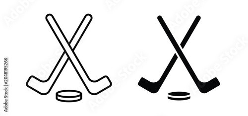 Hockey sticks vector icon set black filled and outlined style.