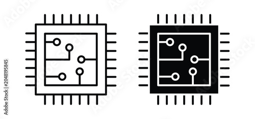 Foto Microchip vector icon set black filled and outlined style.