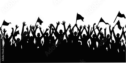 Black Silhouette Of An Enthusiastic Crowd With Raised Hands