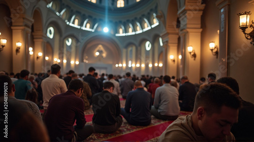 Worshippers gather in beautiful mosque for prayer and reflection
